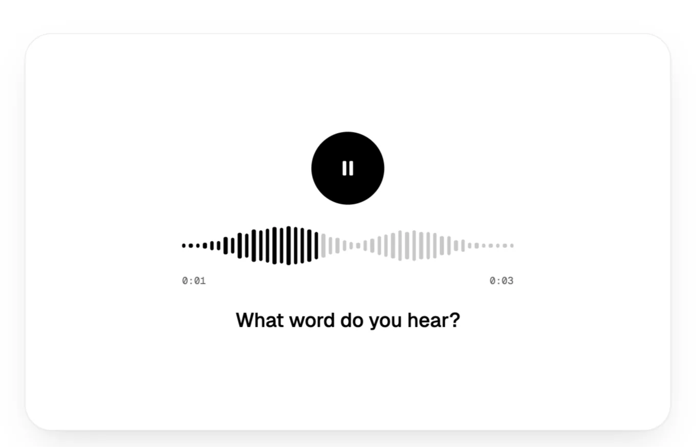 A sound card in review: a play button, the sound’s wave, and the question